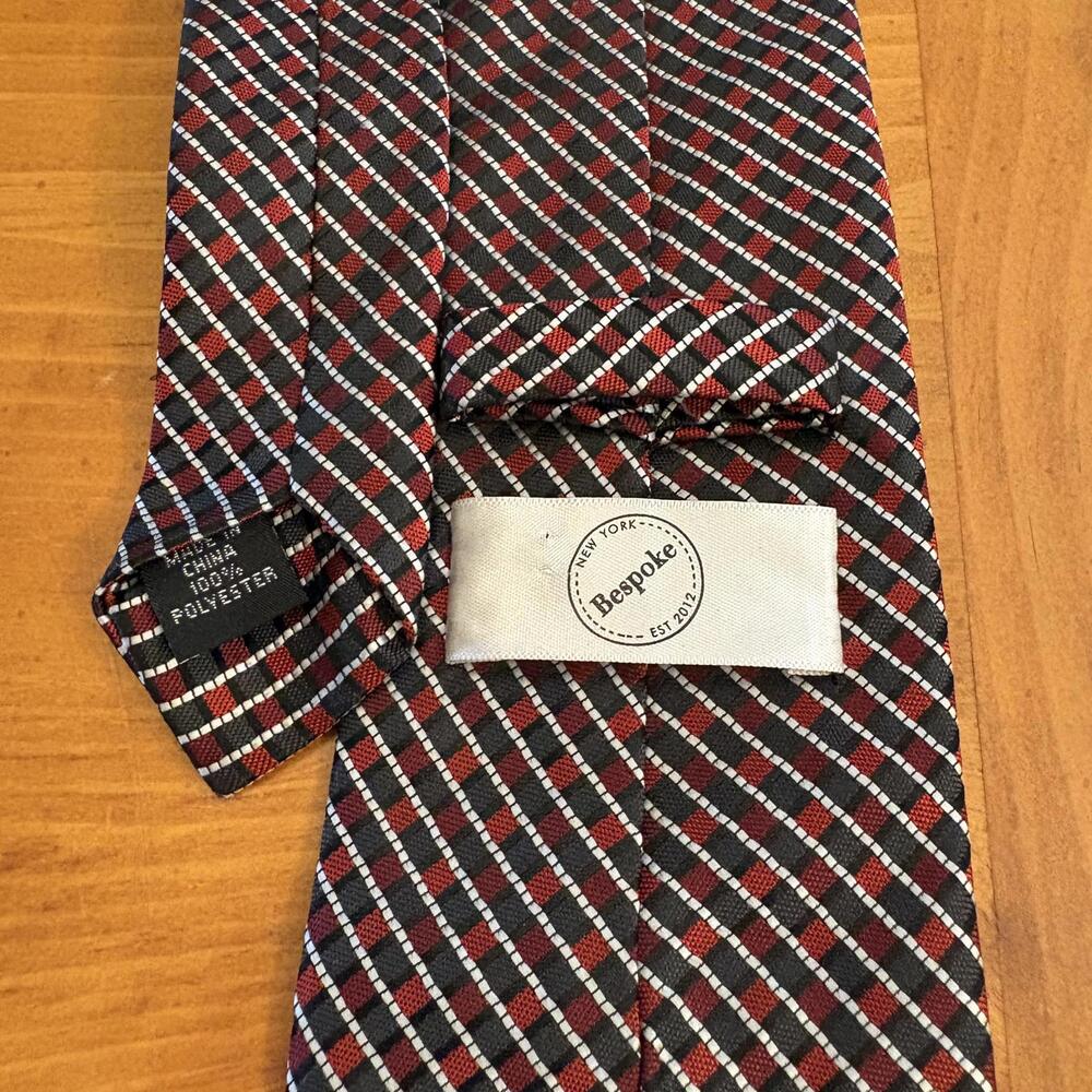 Bespoke New York Men's Polyester Tie Red Black White Checkered Luxury Formal